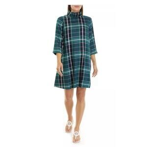 Crown & Ivy NEW Size XXL Green Plaid Bow Dress 3/4 Sleeve Fall Holiday Classic